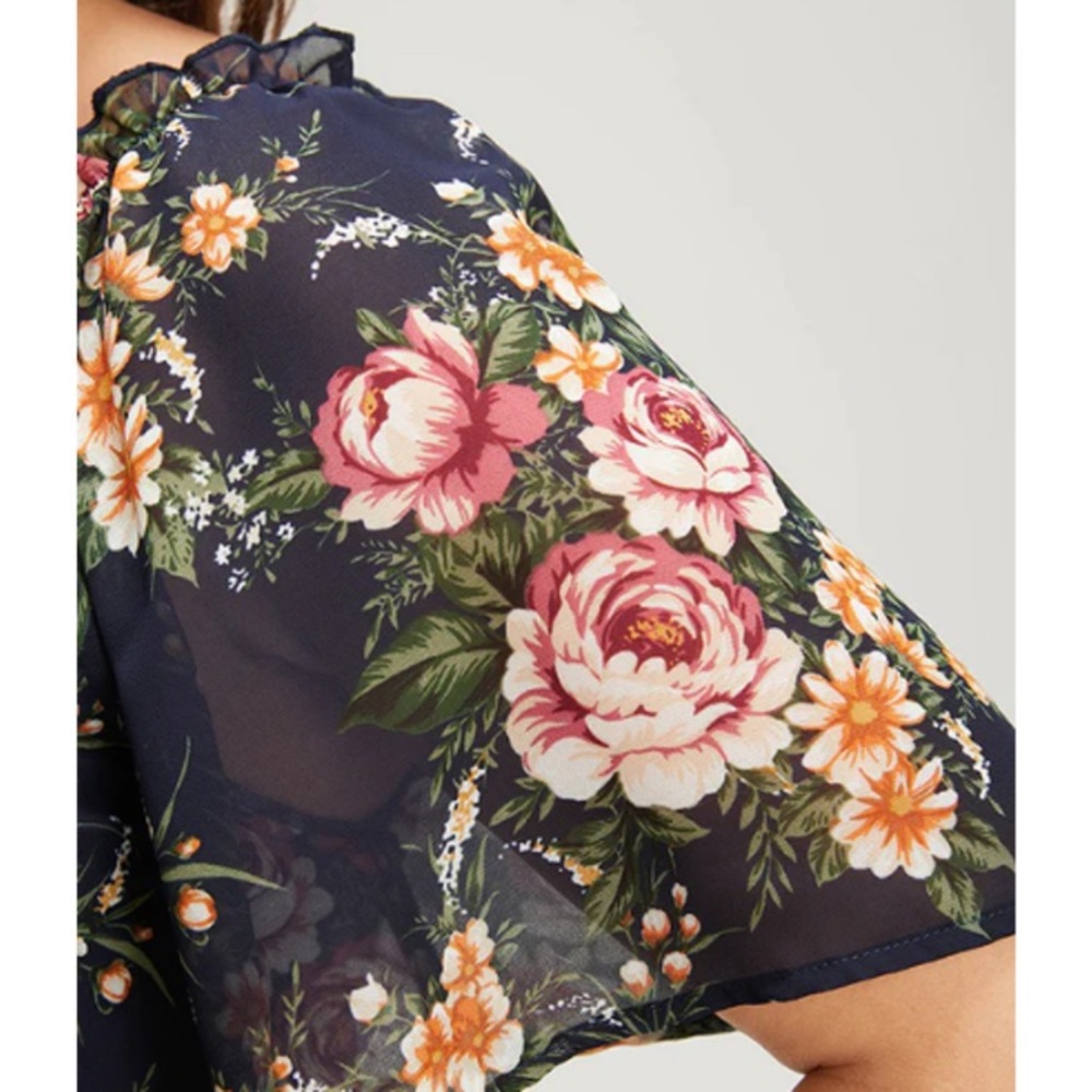 BloomChic Floral ruffle flutter sleeve midi dress. Navy background. Size 10. NWT - Picture 4 of 8